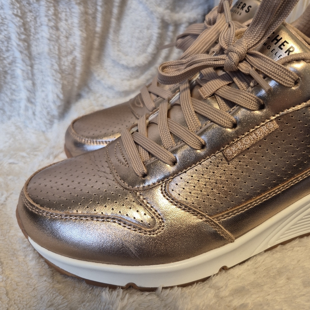 NEW Skechers Uno Metallixs Rose Gold Sneakers Lace Up Memory Foam Women's Sz 10 - Picture 7 of 14